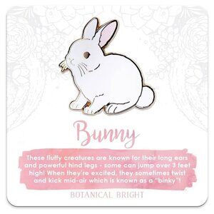 White Bunny Rabbit‎ Enamel Pin - Gold Plated Nature Jewelry - Wildlife Brooch